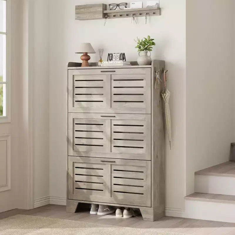 Meuble à chaussures de rangement pour entrée, meuble à chaussures étroit avec 3 tiroirs basculants, meuble à chaussures mince et dissimulé autonome