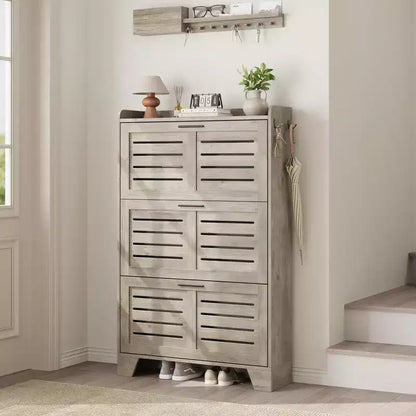 Meuble à chaussures de rangement pour entrée, meuble à chaussures étroit avec 3 tiroirs basculants, meuble à chaussures mince et dissimulé autonome