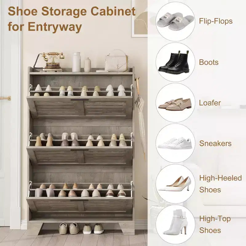 Meuble à chaussures de rangement pour entrée, meuble à chaussures étroit avec 3 tiroirs basculants, meuble à chaussures mince et dissimulé autonome