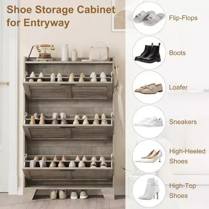 Meuble à chaussures de rangement pour entrée, meuble à chaussures étroit avec 3 tiroirs basculants, meuble à chaussures mince et dissimulé autonome