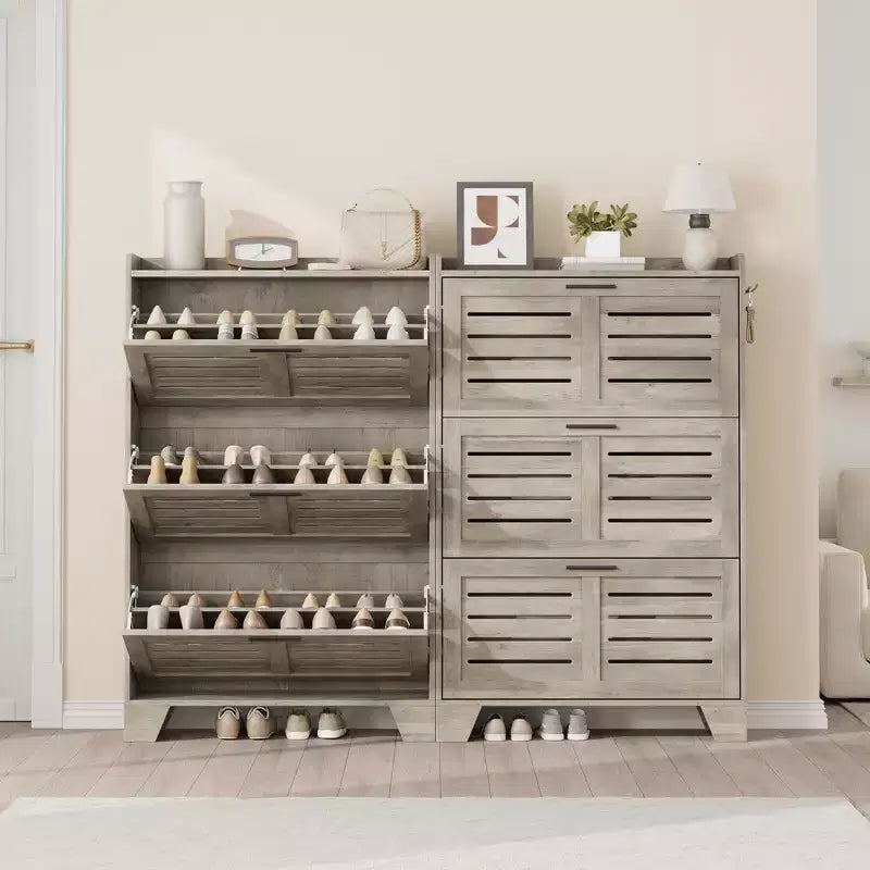Meuble à chaussures de rangement pour entrée, meuble à chaussures étroit avec 3 tiroirs basculants, meuble à chaussures mince et dissimulé autonome