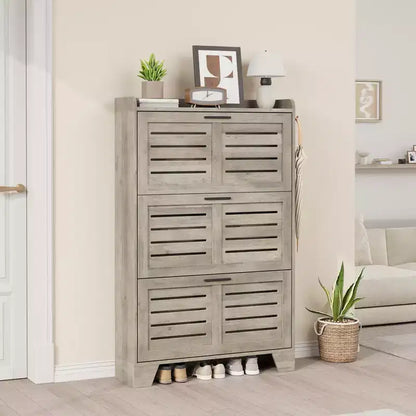 Meuble à chaussures de rangement pour entrée, meuble à chaussures étroit avec 3 tiroirs basculants, meuble à chaussures mince et dissimulé autonome