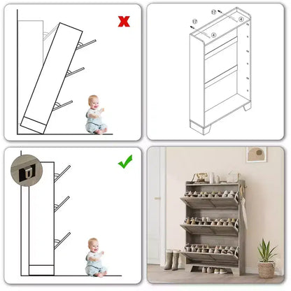 Meuble à chaussures de rangement pour entrée, meuble à chaussures étroit avec 3 tiroirs basculants, meuble à chaussures mince et dissimulé autonome