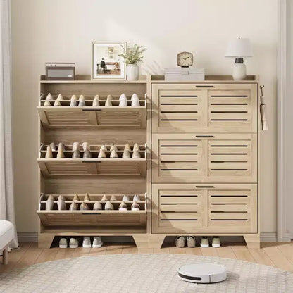 Meuble à chaussures de rangement pour entrée, meuble à chaussures étroit avec 3 tiroirs basculants, meuble à chaussures mince et dissimulé autonome