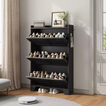 Meuble à chaussures de rangement pour entrée, meuble à chaussures étroit avec 3 tiroirs basculants, meuble à chaussures mince et dissimulé autonome