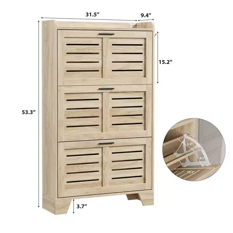 Meuble à chaussures de rangement pour entrée, meuble à chaussures étroit avec 3 tiroirs basculants, meuble à chaussures mince et dissimulé autonome
