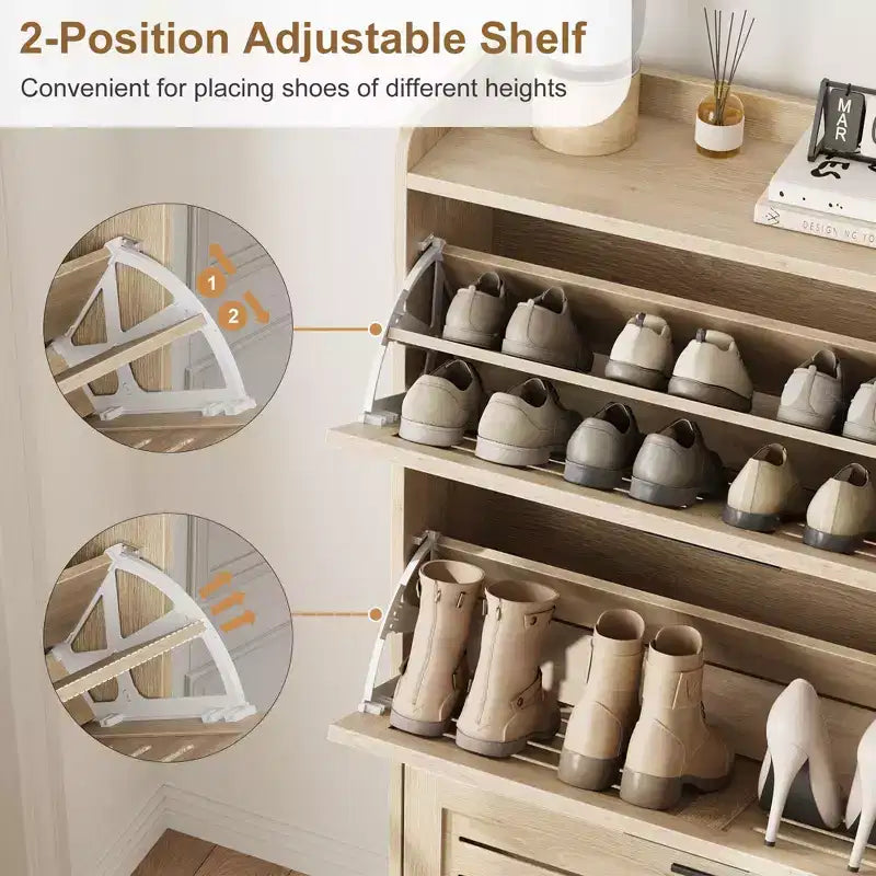 Meuble à chaussures de rangement pour entrée, meuble à chaussures étroit avec 3 tiroirs basculants, meuble à chaussures mince et dissimulé autonome