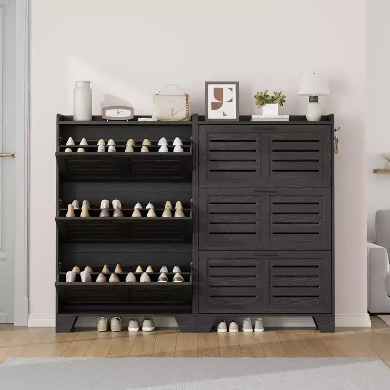Meuble à chaussures de rangement pour entrée, meuble à chaussures étroit avec 3 tiroirs basculants, meuble à chaussures mince et dissimulé autonome