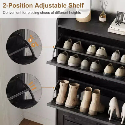 Meuble à chaussures de rangement pour entrée, meuble à chaussures étroit avec 3 tiroirs basculants, meuble à chaussures mince et dissimulé autonome
