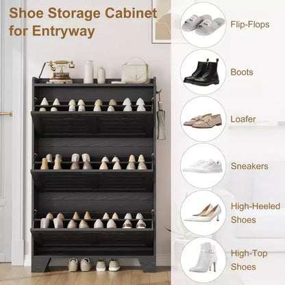 Meuble à chaussures de rangement pour entrée, meuble à chaussures étroit avec 3 tiroirs basculants, meuble à chaussures mince et dissimulé autonome
