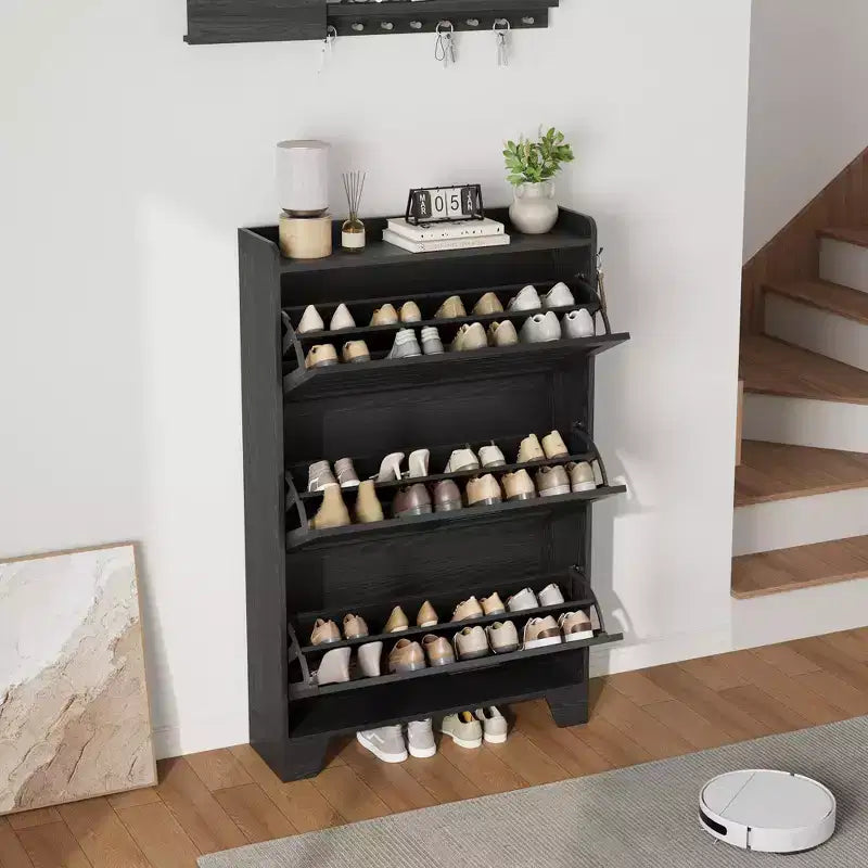 Meuble à chaussures de rangement pour entrée, meuble à chaussures étroit avec 3 tiroirs basculants, meuble à chaussures mince et dissimulé autonome