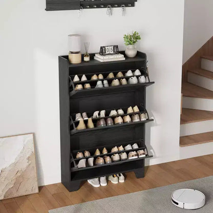 Meuble à chaussures de rangement pour entrée, meuble à chaussures étroit avec 3 tiroirs basculants, meuble à chaussures mince et dissimulé autonome