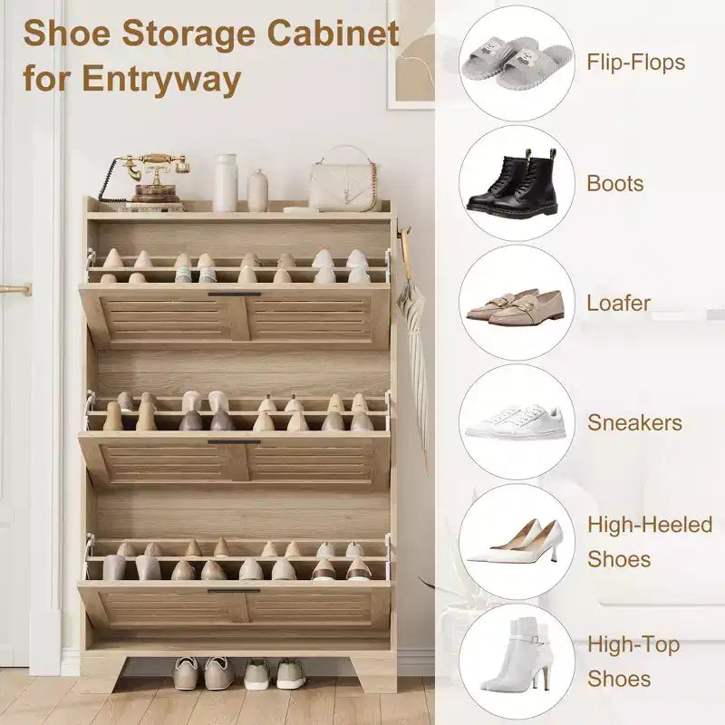 Meuble à chaussures de rangement pour entrée, meuble à chaussures étroit avec 3 tiroirs basculants, meuble à chaussures mince et dissimulé autonome