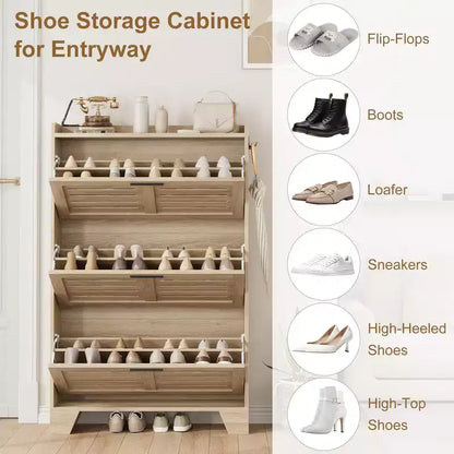 Meuble à chaussures de rangement pour entrée, meuble à chaussures étroit avec 3 tiroirs basculants, meuble à chaussures mince et dissimulé autonome