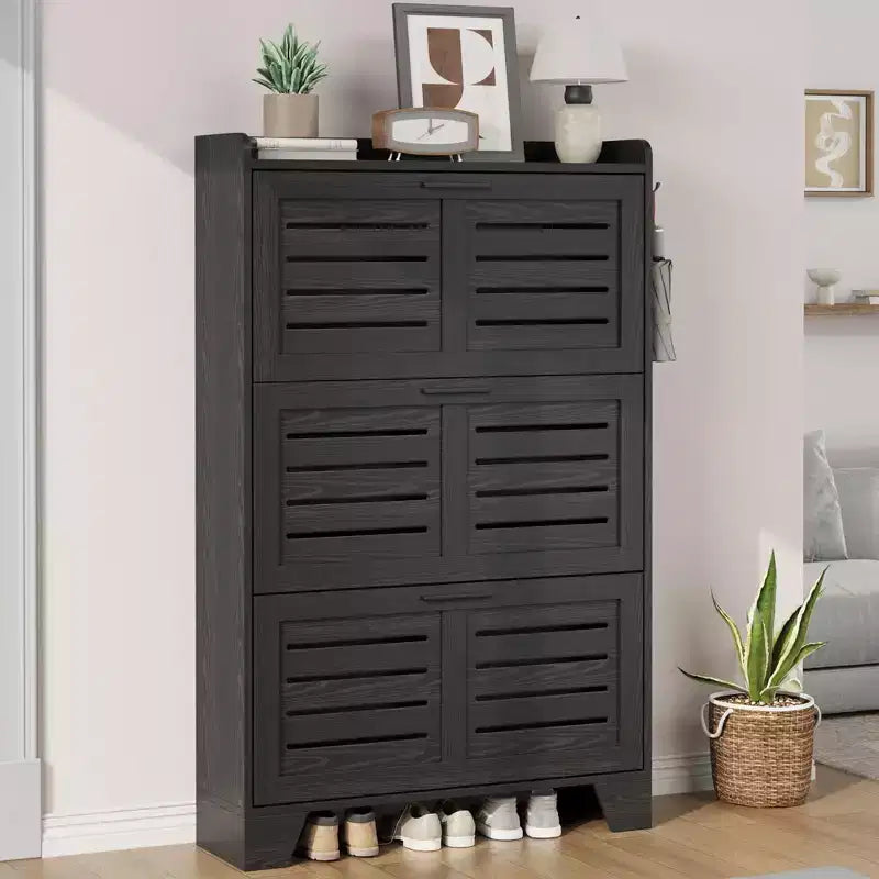 Shoe Cabinet Storage for Entryway, Narrow Shoe Cabinet with 3 Flip Drawers, Freestanding Hidden Slim Shoe Organizer Cabinet