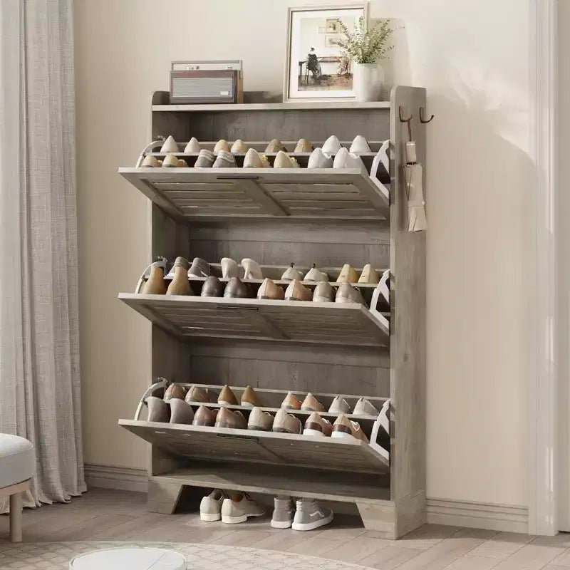 Meuble à chaussures de rangement pour entrée, meuble à chaussures étroit avec 3 tiroirs basculants, meuble à chaussures mince et dissimulé autonome