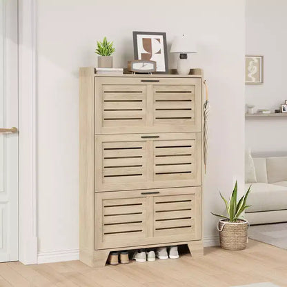 Meuble à chaussures de rangement pour entrée, meuble à chaussures étroit avec 3 tiroirs basculants, meuble à chaussures mince et dissimulé autonome