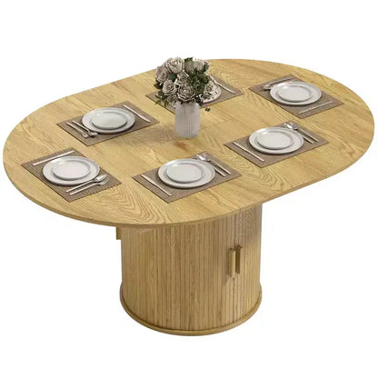 Table à manger extensible HOMCOM pour 6 personnes, table de cuisine ovale de style rustique de 152 cm avec étagère de rangement à 2 niveaux et portes coulissantes cannelées