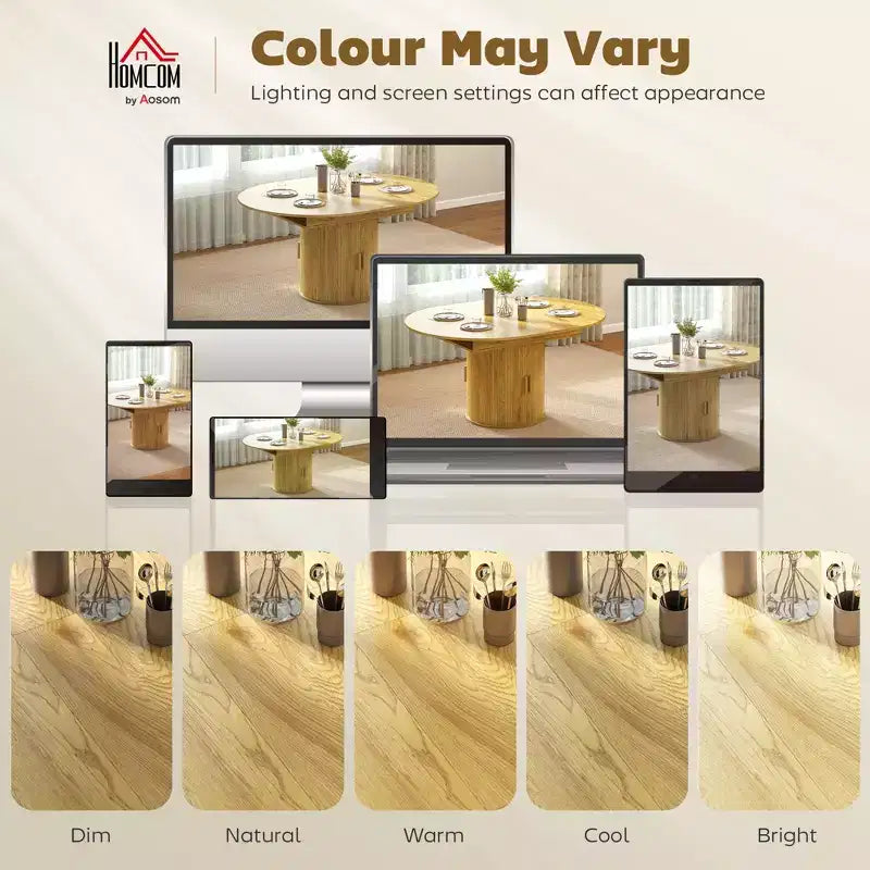 Table à manger extensible HOMCOM pour 6 personnes, table de cuisine ovale de style rustique de 152 cm avec étagère de rangement à 2 niveaux et portes coulissantes cannelées