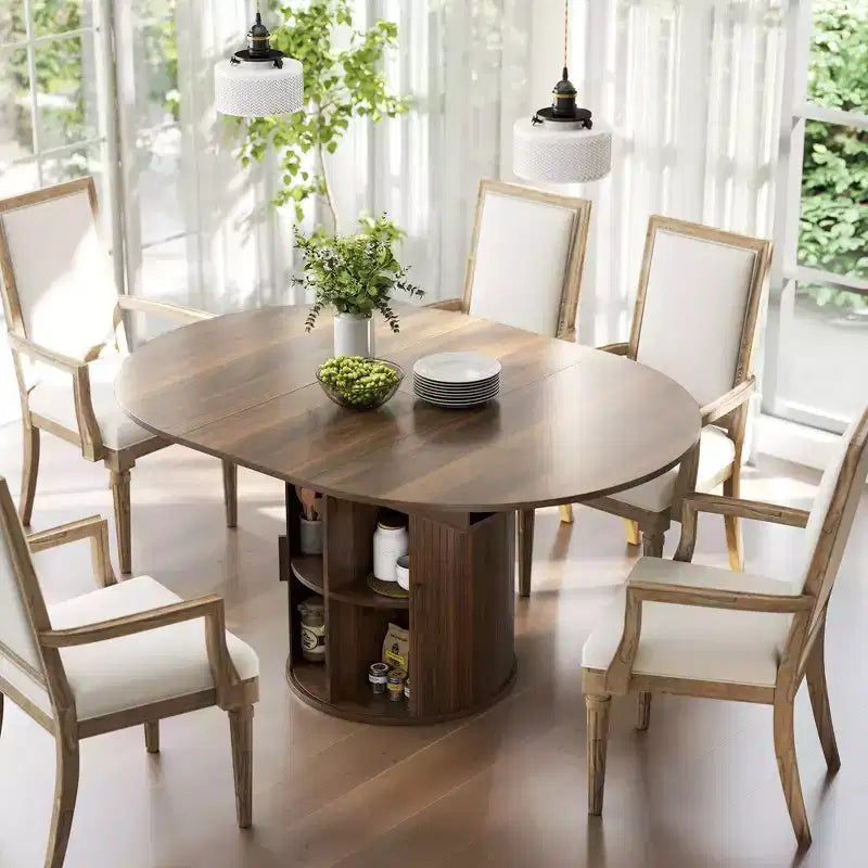 Table à manger extensible HOMCOM pour 6 personnes, table de cuisine ovale de style rustique de 152 cm avec étagère de rangement à 2 niveaux et portes coulissantes cannelées