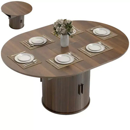 Table à manger extensible HOMCOM pour 6 personnes, table de cuisine ovale de style rustique de 152 cm avec étagère de rangement à 2 niveaux et portes coulissantes cannelées