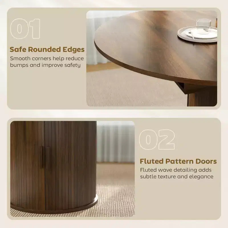 Table à manger extensible HOMCOM pour 6 personnes, table de cuisine ovale de style rustique de 152 cm avec étagère de rangement à 2 niveaux et portes coulissantes cannelées