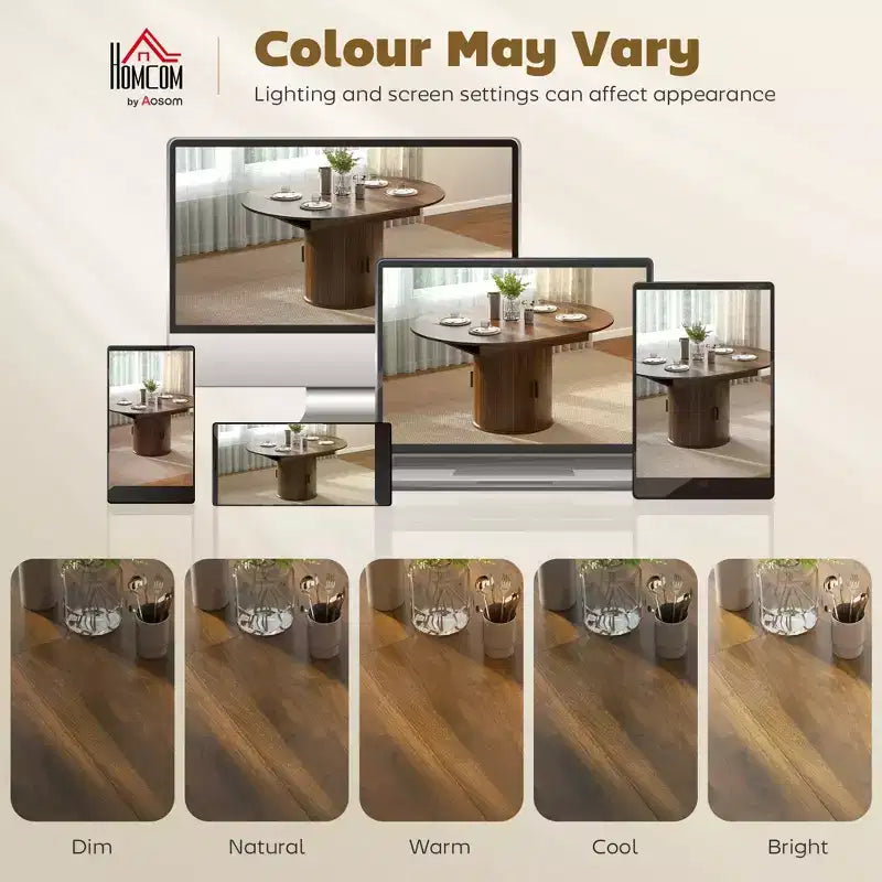 Table à manger extensible HOMCOM pour 6 personnes, table de cuisine ovale de style rustique de 152 cm avec étagère de rangement à 2 niveaux et portes coulissantes cannelées