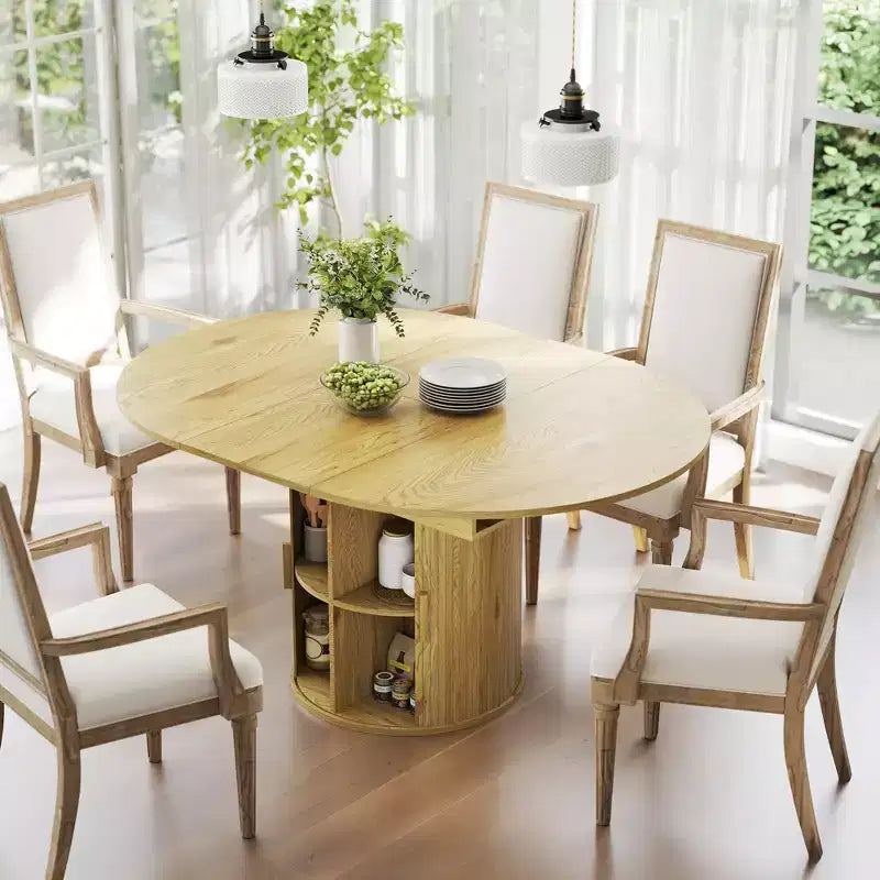 Table à manger extensible HOMCOM pour 6 personnes, table de cuisine ovale de style rustique de 152 cm avec étagère de rangement à 2 niveaux et portes coulissantes cannelées