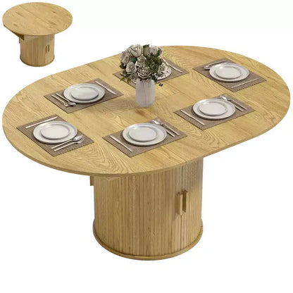Table à manger extensible HOMCOM pour 6 personnes, table de cuisine ovale de style rustique de 152 cm avec étagère de rangement à 2 niveaux et portes coulissantes cannelées