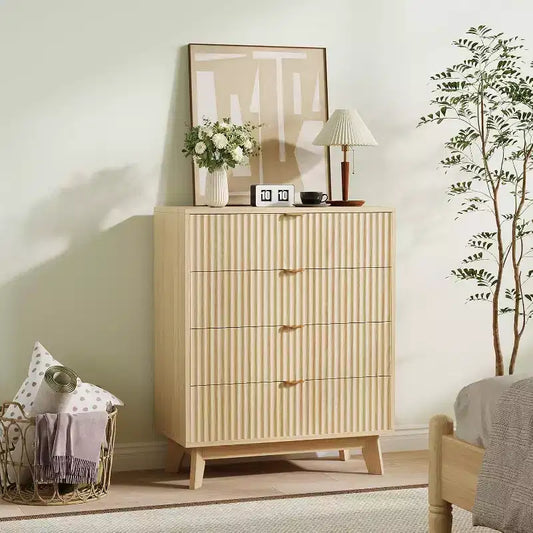 4 Drawer Dressers, Modern Fluted Closet Dressers Chest of Drawers, Wood Storage Dresser Chest of Drawers Organizer for Bedroom Living Room, Hallway