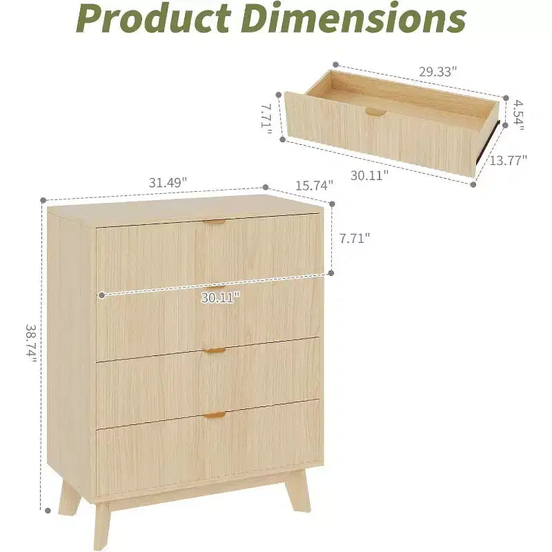 Commodes à 4 tiroirs, Commode de Rangement Moderne Cannelée, Commode en Bois avec Tiroirs pour Chambre à Coucher, Salon, Couloir