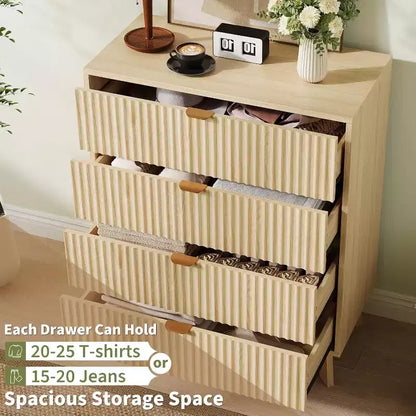 Commodes à 4 tiroirs, Commode de Rangement Moderne Cannelée, Commode en Bois avec Tiroirs pour Chambre à Coucher, Salon, Couloir