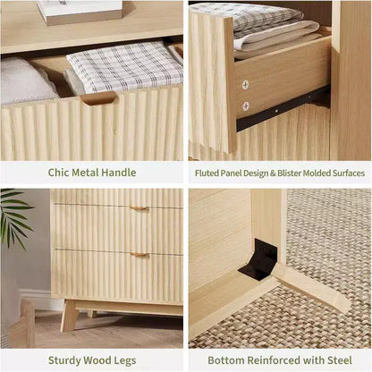 Commodes à 4 tiroirs, Commode de Rangement Moderne Cannelée, Commode en Bois avec Tiroirs pour Chambre à Coucher, Salon, Couloir