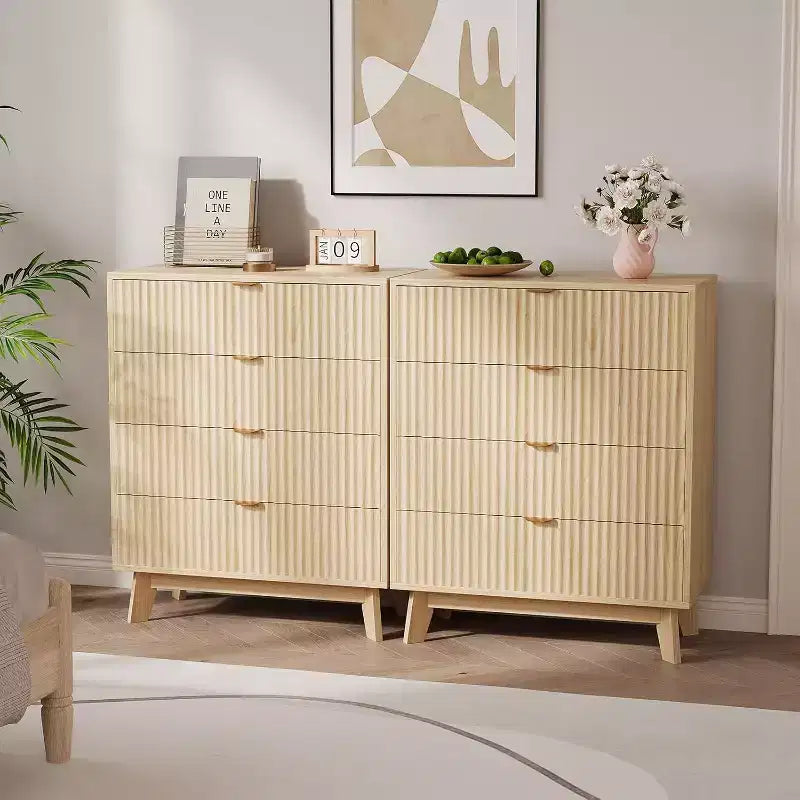 Commodes à 4 tiroirs, Commode de Rangement Moderne Cannelée, Commode en Bois avec Tiroirs pour Chambre à Coucher, Salon, Couloir