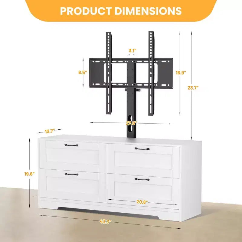 Meuble TV avec support et 4 tiroirs de rangement pour salon, chambre à coucher, compatible avec les téléviseurs de 32/45/55/65/75/80 pouces