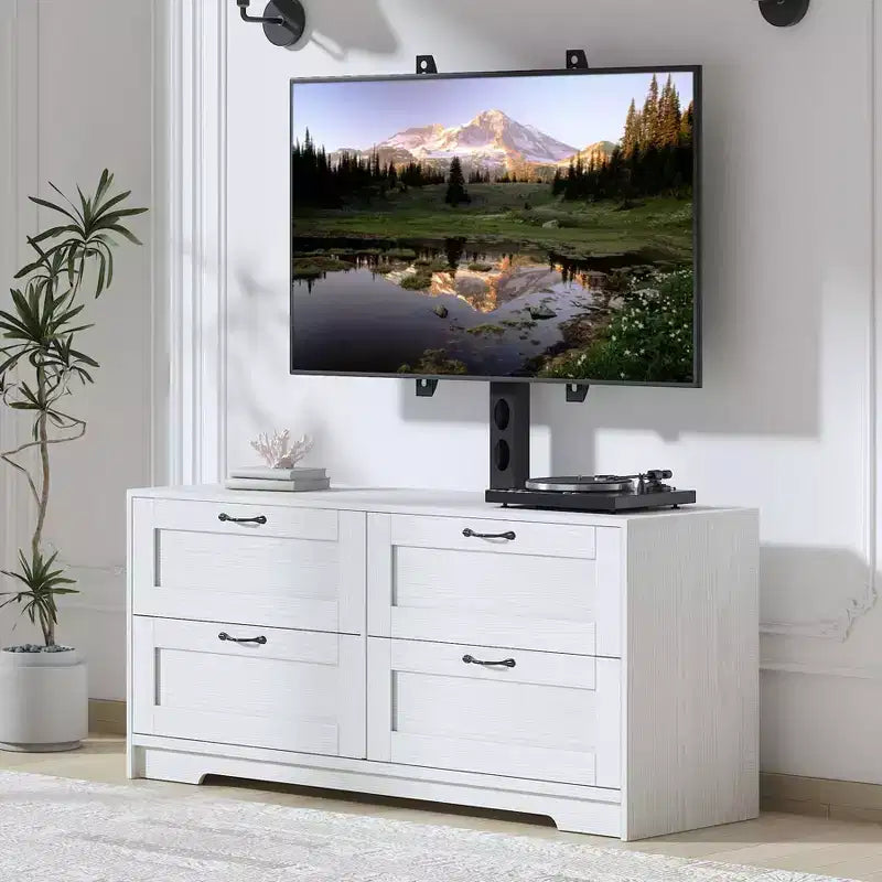 Meuble TV avec support et 4 tiroirs de rangement pour salon, chambre à coucher, compatible avec les téléviseurs de 32/45/55/65/75/80 pouces
