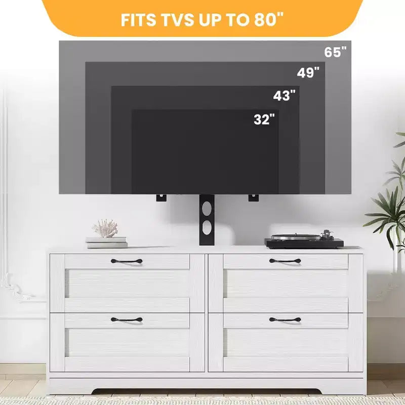 Meuble TV avec support et 4 tiroirs de rangement pour salon, chambre à coucher, compatible avec les téléviseurs de 32/45/55/65/75/80 pouces