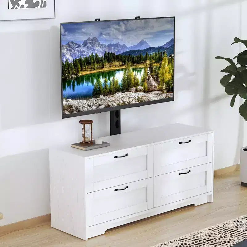 Meuble TV avec support et 4 tiroirs de rangement pour salon, chambre à coucher, compatible avec les téléviseurs de 32/45/55/65/75/80 pouces