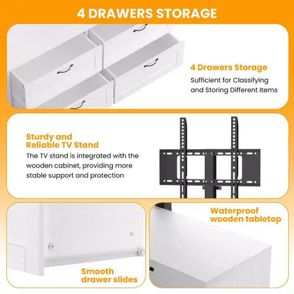 Meuble TV avec support et 4 tiroirs de rangement pour salon, chambre à coucher, compatible avec les téléviseurs de 32/45/55/65/75/80 pouces