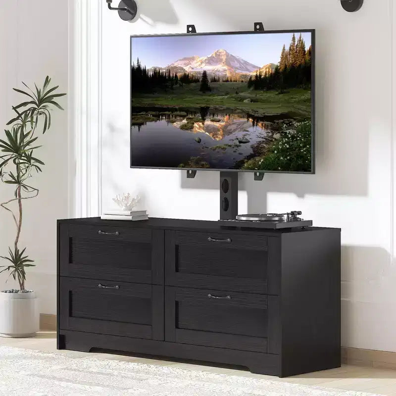 Meuble TV avec support et 4 tiroirs de rangement pour salon, chambre à coucher, compatible avec les téléviseurs de 32/45/55/65/75/80 pouces