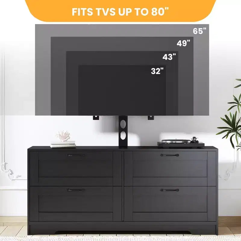 Meuble TV avec support et 4 tiroirs de rangement pour salon, chambre à coucher, compatible avec les téléviseurs de 32/45/55/65/75/80 pouces