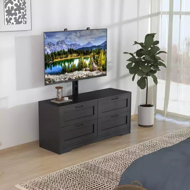 Meuble TV avec support et 4 tiroirs de rangement pour salon, chambre à coucher, compatible avec les téléviseurs de 32/45/55/65/75/80 pouces
