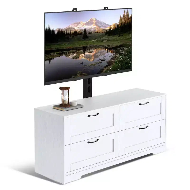 Meuble TV avec support et 4 tiroirs de rangement pour salon, chambre à coucher, compatible avec les téléviseurs de 32/45/55/65/75/80 pouces
