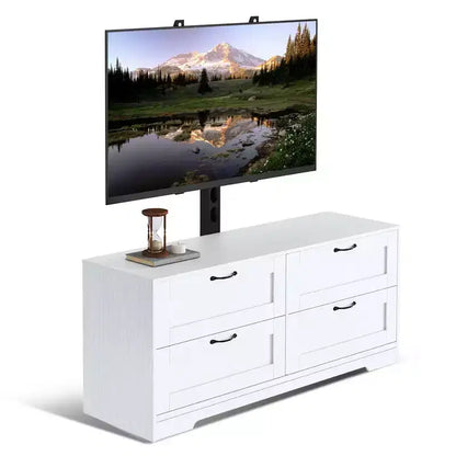 Meuble TV avec support et 4 tiroirs de rangement pour salon, chambre à coucher, compatible avec les téléviseurs de 32/45/55/65/75/80 pouces