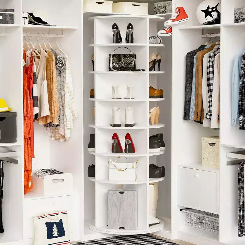 Tour de rangement rotative pour chaussures, organisateur de chaussures rotatif à 360° à 7 niveaux, rangement de chaussures autoportant, peut contenir jusqu'à 28 paires, blanc