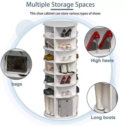 Tour de rangement rotative pour chaussures, organisateur de chaussures rotatif à 360° à 7 niveaux, rangement de chaussures autoportant, peut contenir jusqu'à 28 paires, blanc