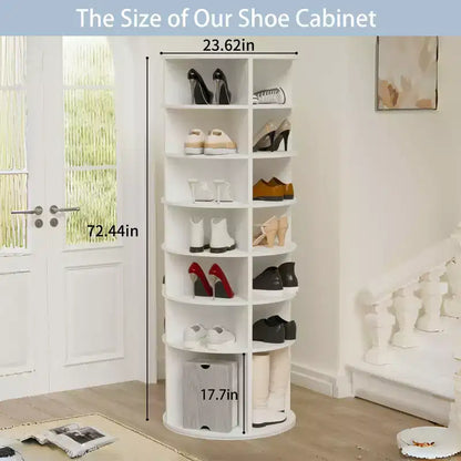 Tour de rangement rotative pour chaussures, organisateur de chaussures rotatif à 360° à 7 niveaux, rangement de chaussures autoportant, peut contenir jusqu'à 28 paires, blanc