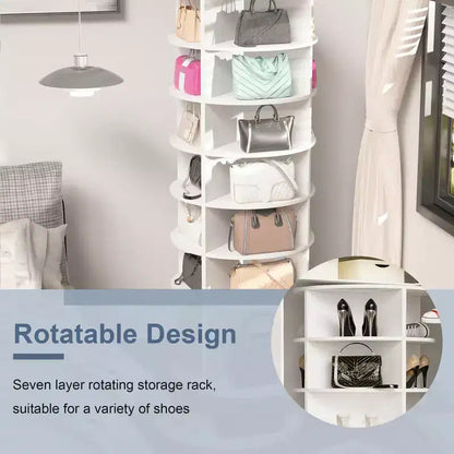 Tour de rangement rotative pour chaussures, organisateur de chaussures rotatif à 360° à 7 niveaux, rangement de chaussures autoportant, peut contenir jusqu'à 28 paires, blanc