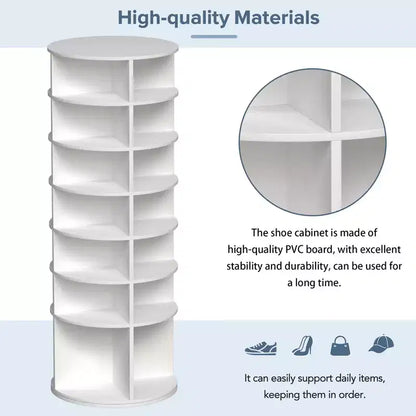 Tour de rangement rotative pour chaussures, organisateur de chaussures rotatif à 360° à 7 niveaux, rangement de chaussures autoportant, peut contenir jusqu'à 28 paires, blanc
