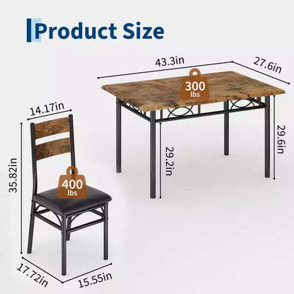 Ensemble de salle à manger 5 pièces Garvee pour 4 personnes, table de cuisine rectangulaire industrielle en bois avec 4 chaises rembourrées à dossier haut